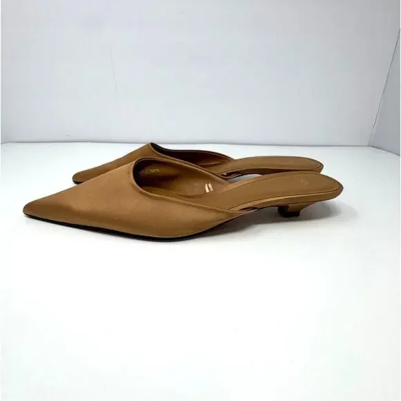 Zara Tan Pointed Toe Satin Mules - Picture 4 of 7